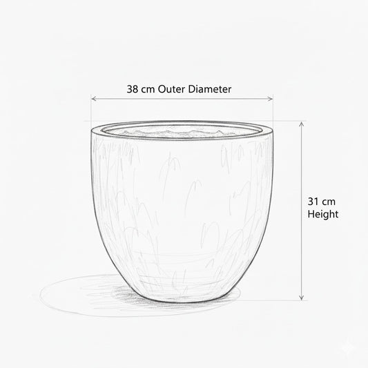 Keramik Pflanzgefäß "Egg Pot" Lava Grün Ø 38cm – Geschliffen & Struktur