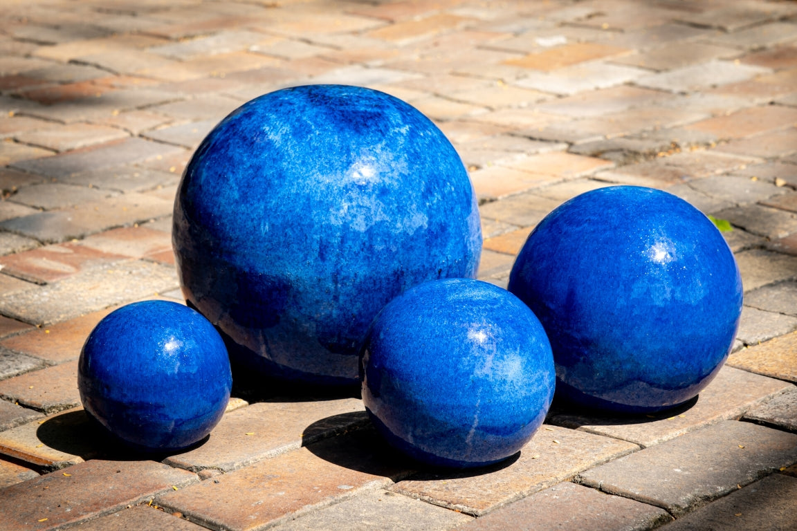 Gartenkugeln Rosenkugeln Keramik 4er Set Royal Blau glasiert
