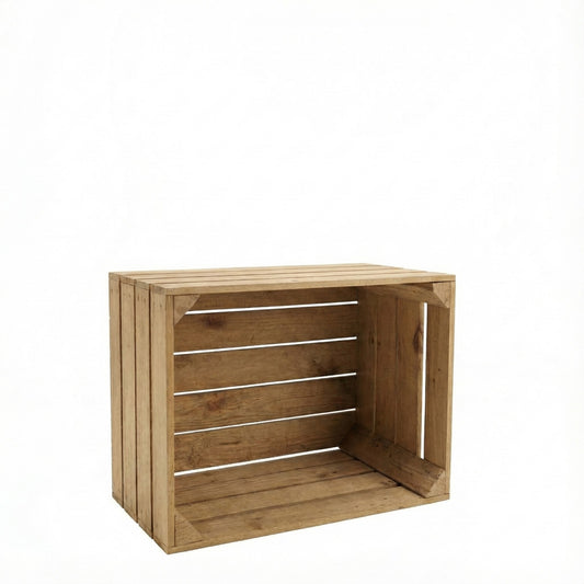 Teramico Obstkiste Vintage Natur: Originale, gebrauchte Holzkiste (50x40x30cm) freigestellt