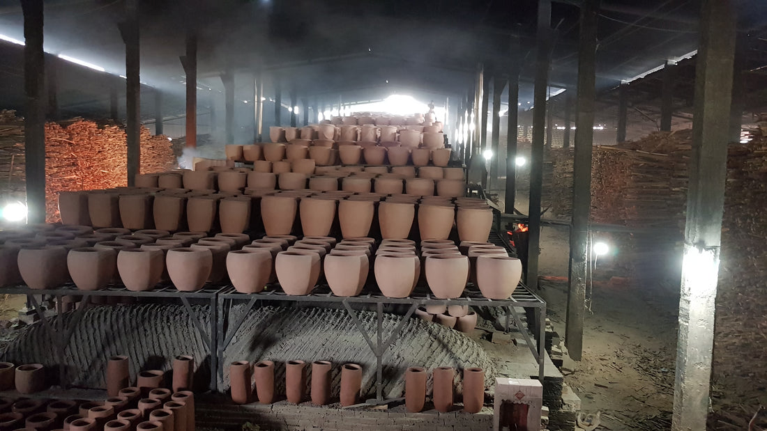 Planters being fired at a Vietnamese ceramics workshop