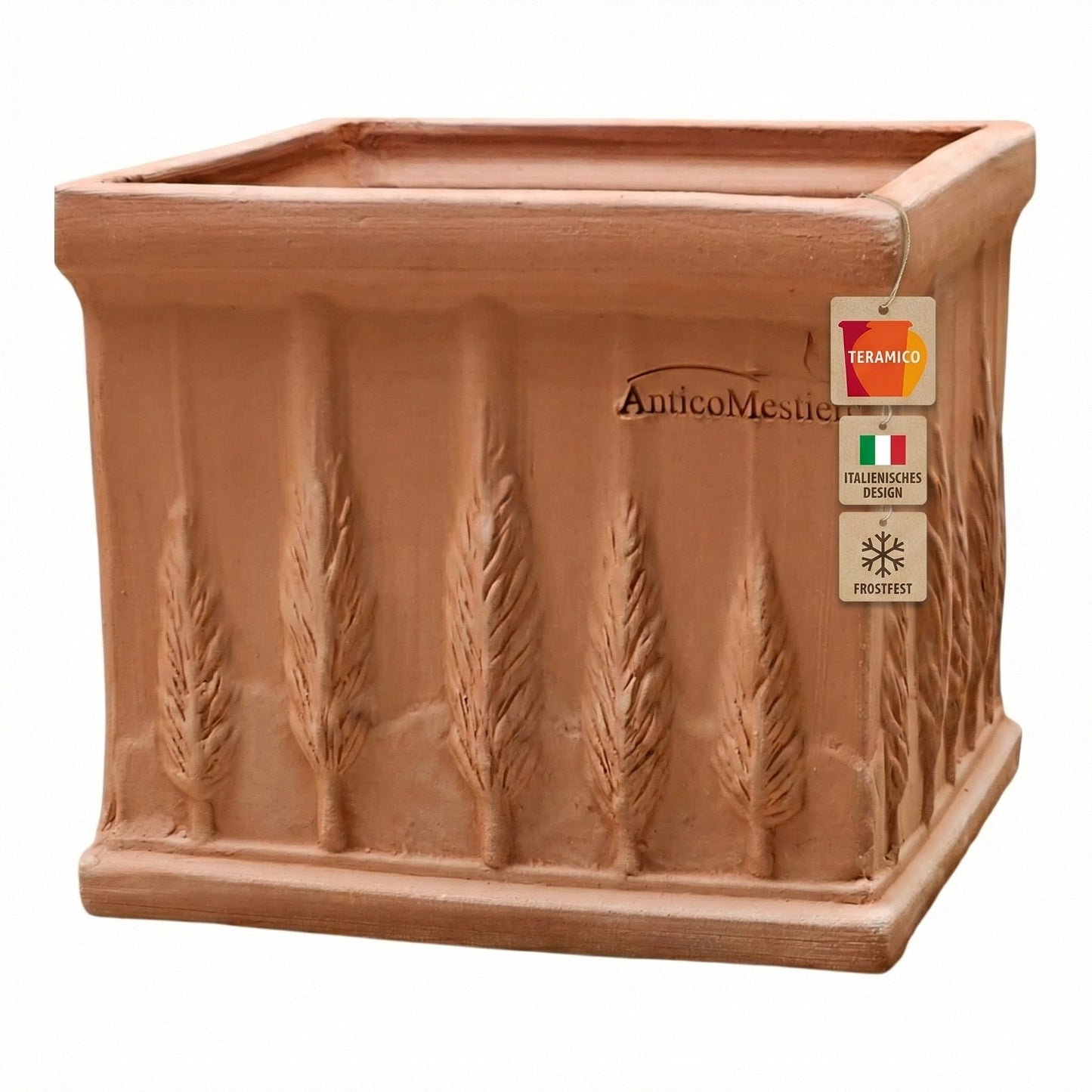 Terrakotta Pflanzkübel Cubo Cipressi 25cm frostfest Zypressen-Dekor Antico Mestiere