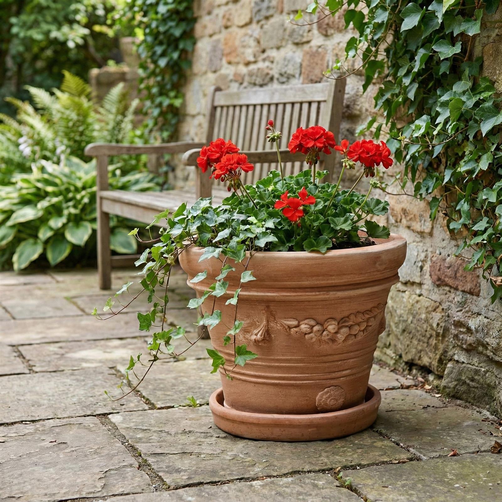 Terrakotta Untersetzer Pflanzteller massiv frostfest Italien Handarbeit mit Topf