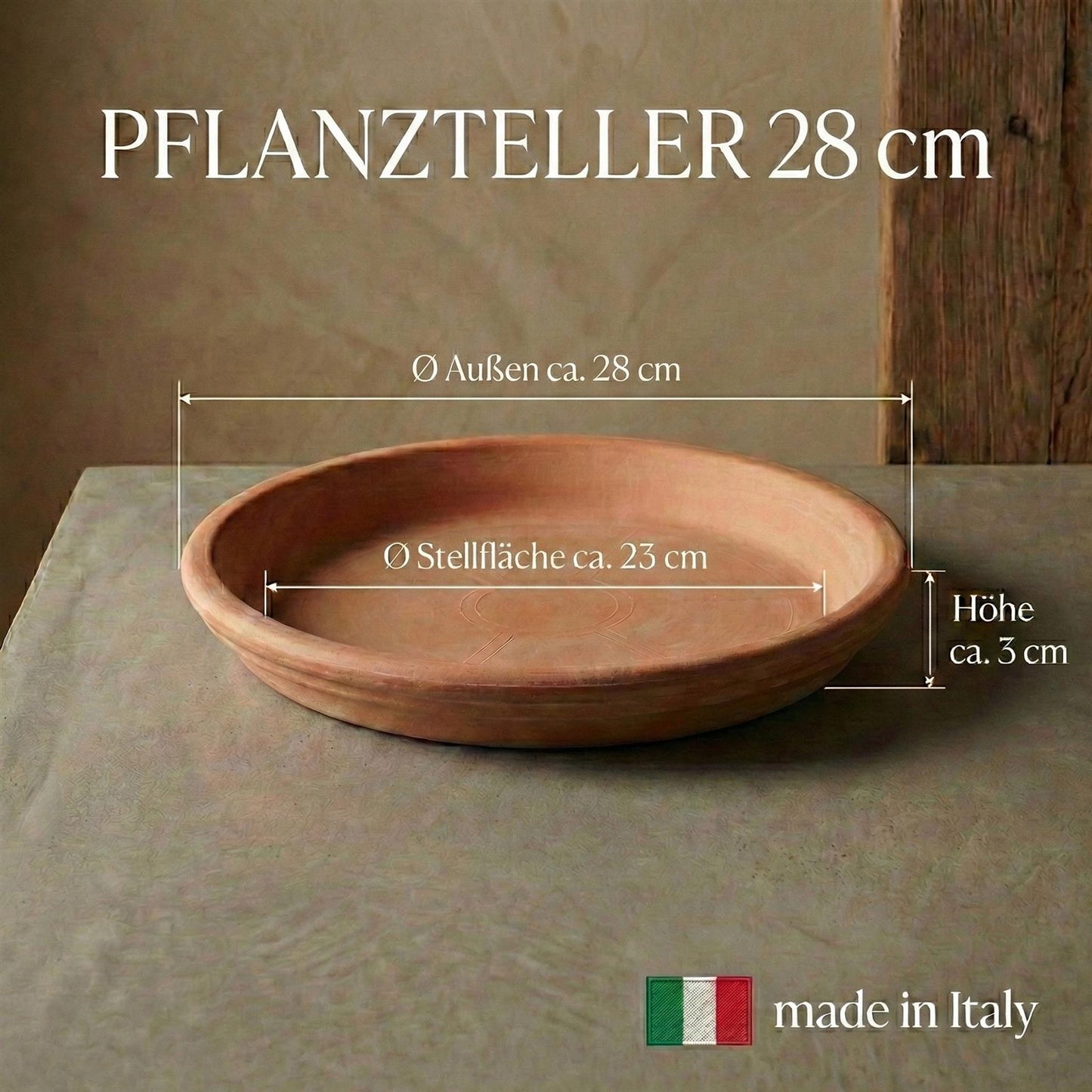 Pflanzteller "Roma Hell" – Original Italienisches Terrakotta – Frostfest & Handarbeit