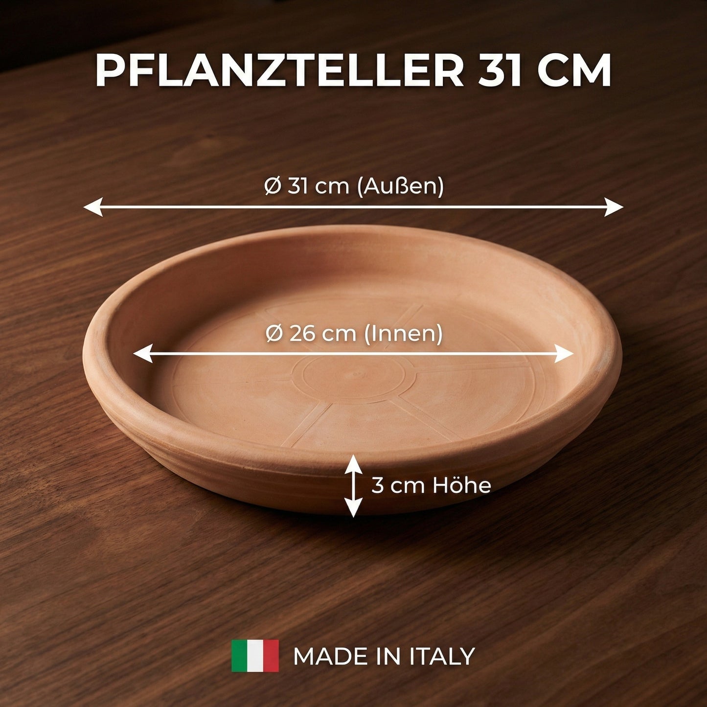 Pflanzteller "Roma Hell" – Original Italienisches Terrakotta – Frostfest & Handarbeit