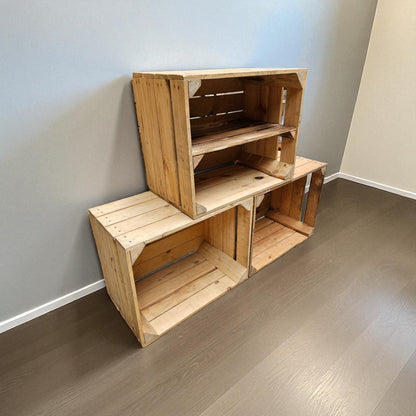 Holzkisten Vintage 3er Set 50 x 40 x 30cm mit Regal lang verbaut
