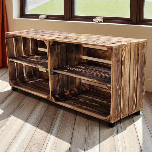 Etagère caisse en bois 50x40x30cm base longitudinale flammée SET de 2