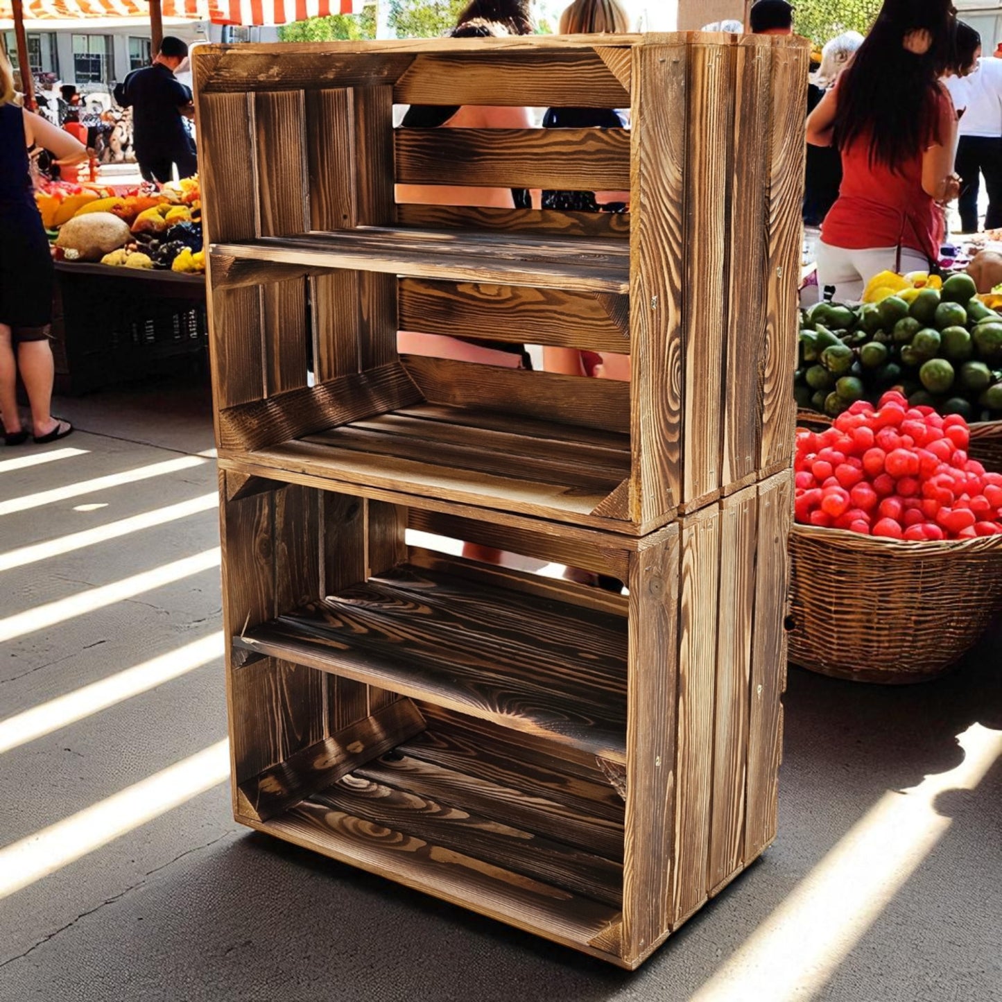 Holzkiste Kistenregal 50x40x30cm Boden Längs Geflammt 2er SET