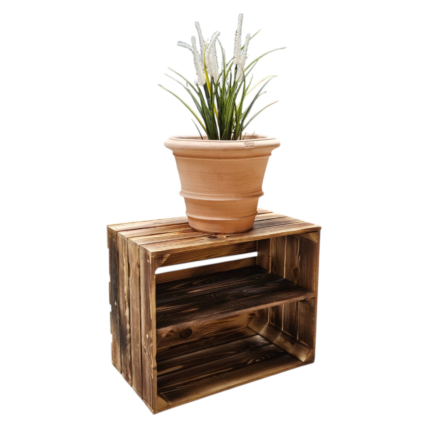 Holzkiste 50x40x30cm Geflammt Boden Lang
