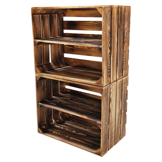 Etagère caisse en bois 50x40x30cm base longitudinale flammée SET de 2