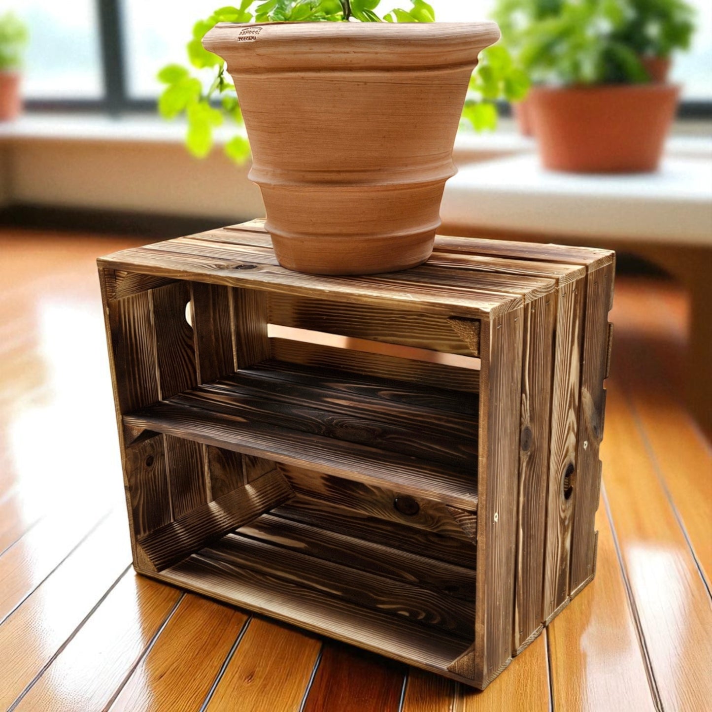 Holzkiste 50x40x30cm Geflammt Boden Lang