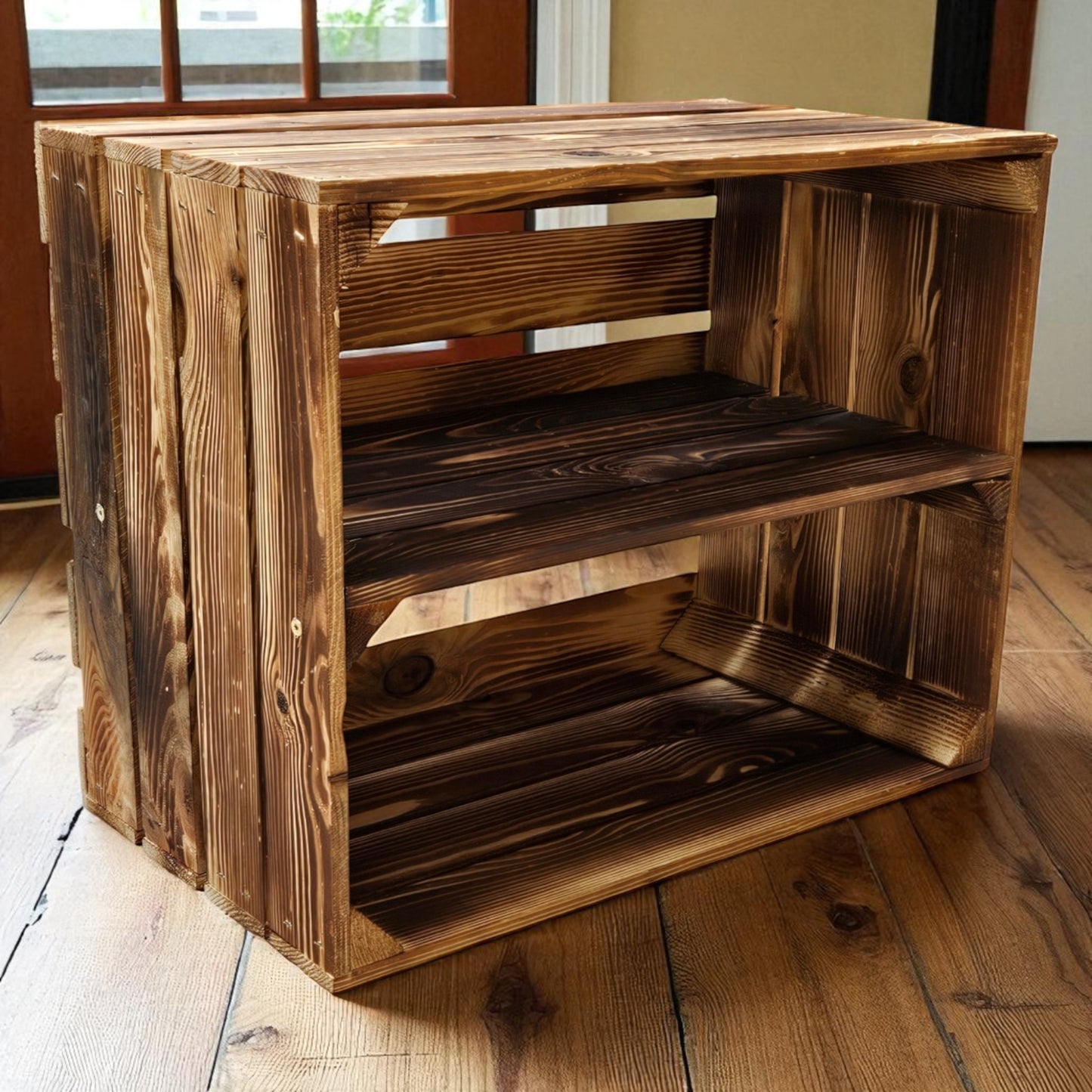Holzkiste Kistenregal 50x40x30cm Boden Längs Geflammt 2er SET