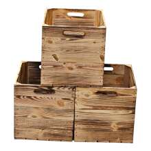 Holzkiste Obstkiste &quot;Kallax&quot; 32,5x38x32,5cm Geflammt 3er SET