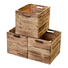 Holzkiste Obstkiste &quot;Kallax&quot; 32,5x38x32,5cm Geflammt 3er SET